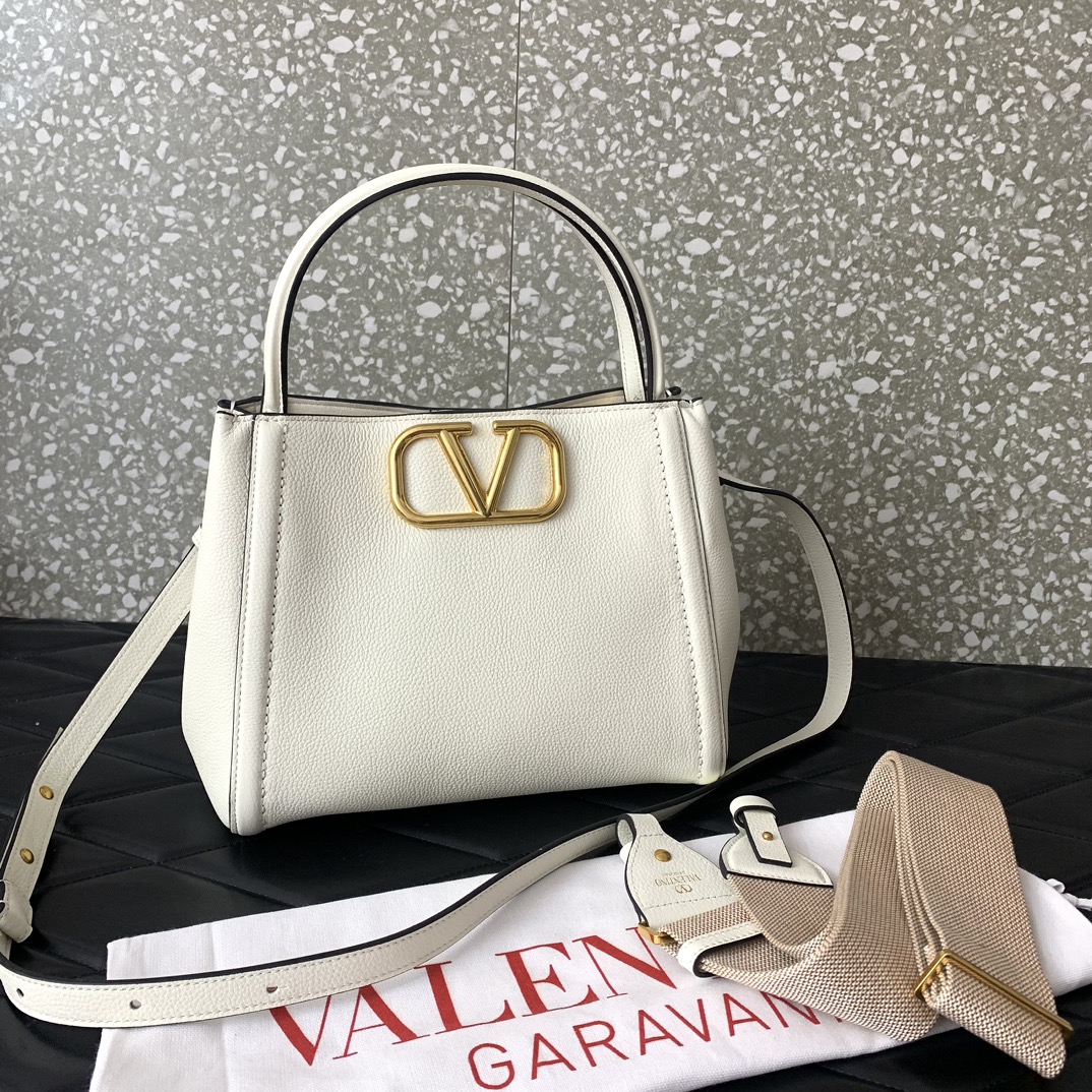 Valentino Garavani Alltime Medium Handbag in Ivory Grainy Calfskin